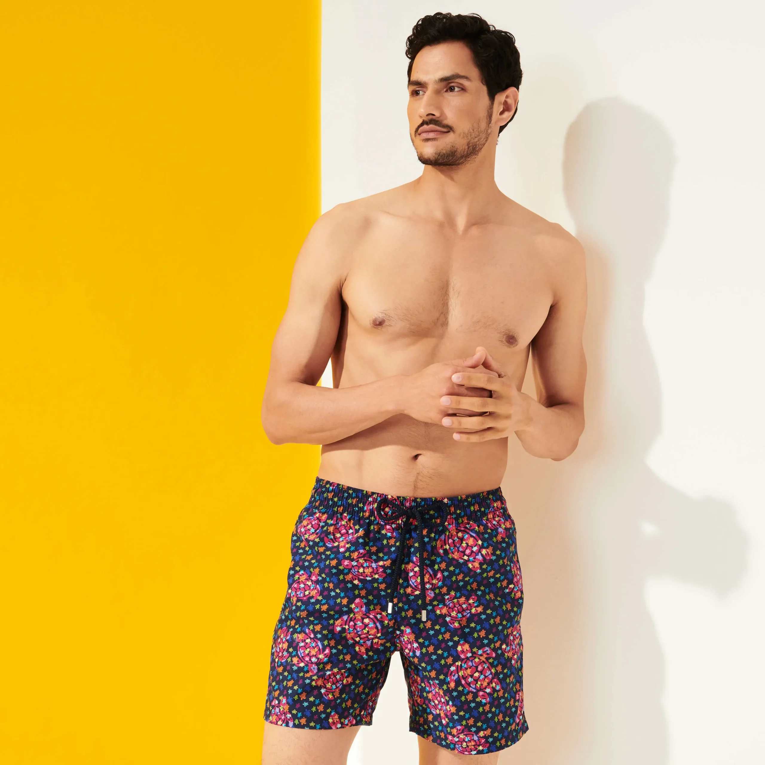 Shop Vilebrequin Men Swim Trunks Micro Macro Ronde Des Tortues Navy/Blue