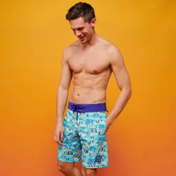 Sale Vilebrequin Men Swim Trunks Palms & Surfs - X The Beach Boys Lazulii Blue/Blue