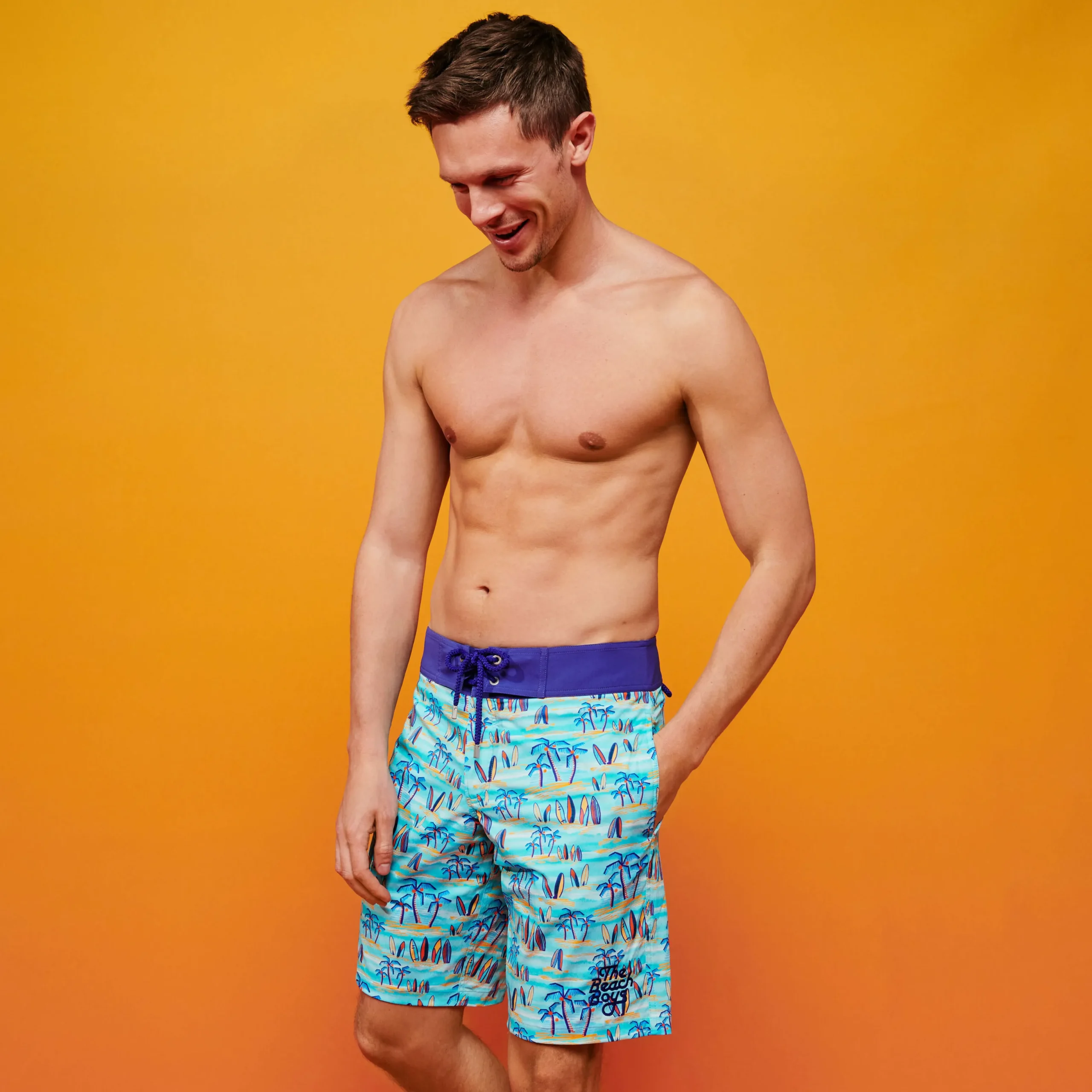 Sale Vilebrequin Men Swim Trunks Palms & Surfs - X The Beach Boys Lazulii Blue/Blue