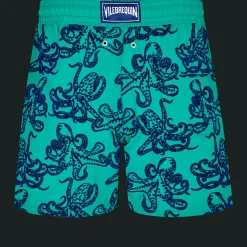 Clearance Vilebrequin Men Swim Trunks Poulpes Flocked Emerald/Green