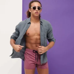 Shop Vilebrequin Men Swim Trunks Short And Fitted Stretch Solid Murasaki/Purple