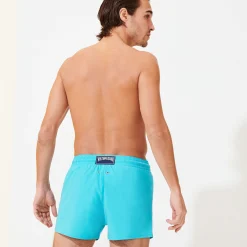 New Vilebrequin Men Swim Trunks Short And Fitted Stretch Solid Azure/Blue