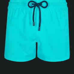 New Vilebrequin Men Swim Trunks Short And Fitted Stretch Solid Azure/Blue