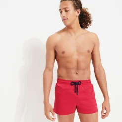 Clearance Vilebrequin Men Swim Trunks Short And Fitted Stretch Solid Burgundy/Red