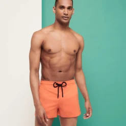 Clearance Vilebrequin Men Swim Trunks Short And Fitted Stretch Solid Guava/Orange