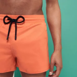 Clearance Vilebrequin Men Swim Trunks Short And Fitted Stretch Solid Guava/Orange