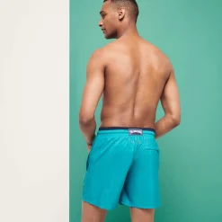 Best Vilebrequin Men Swim Trunks Solid Bicolore Ming Blue/Blue