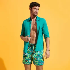 Best Vilebrequin Men Swim Trunks Ultra-Light And Packable Naive Fish Emerald/Green