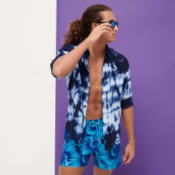 Hot Vilebrequin Men Swim Trunks Ultra-Light And Packable Nautilius Tie & Dye Azure/Blue