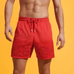 Discount Vilebrequin Men Swim Trunks Water-Reactive Crabs & Shrimps Poppy Red/Red