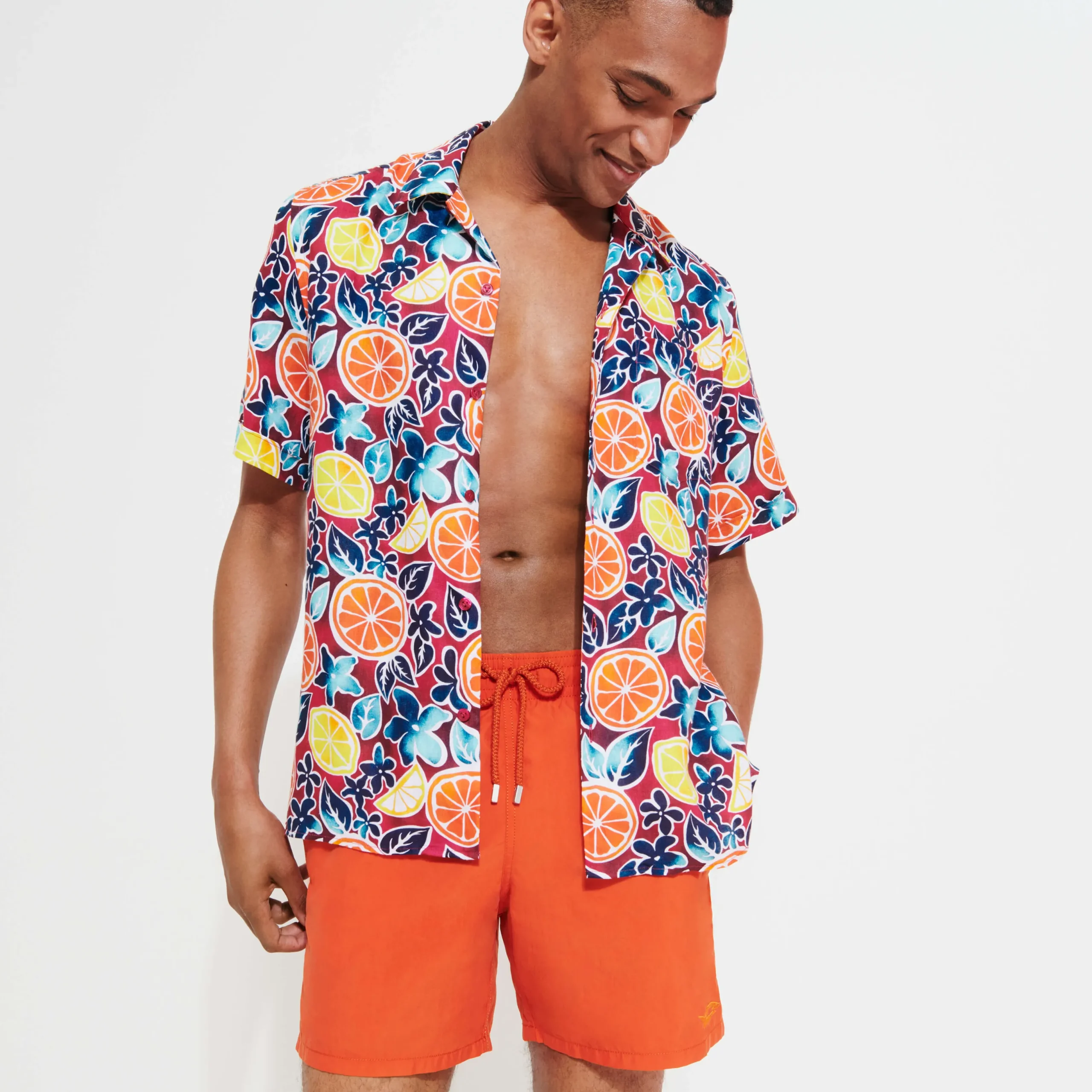 Store Vilebrequin Men Swim Trunks Water-Reactive Requins 3D Rust/Orange