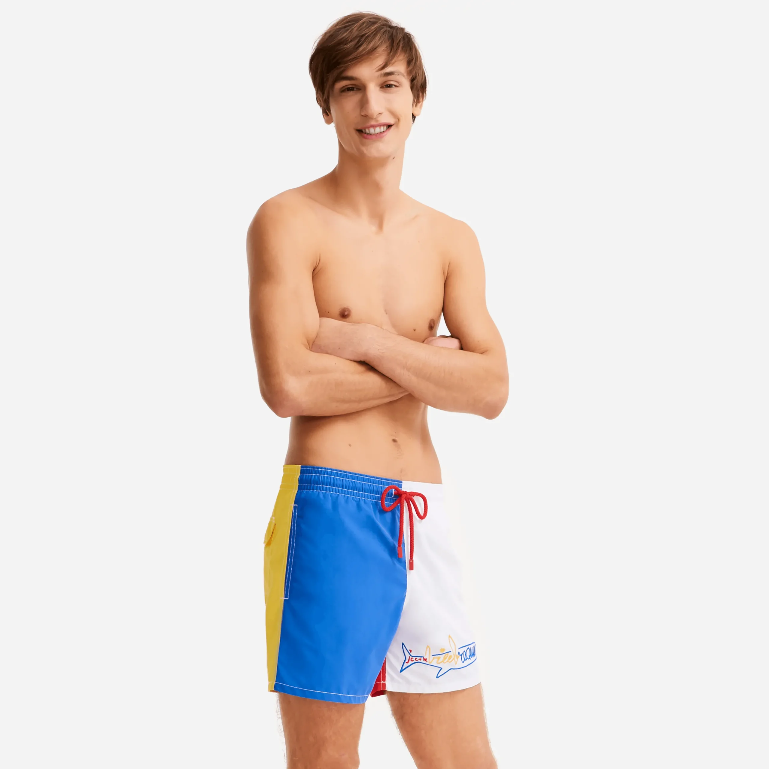 Sale Vilebrequin Men Swimwear Multicolor Placed Embroidery Squale - X Jcc+ - Limited Edition White/White