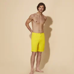 Sale Vilebrequin Men Tencel Bermuda Shorts Solid Sun/Yellow