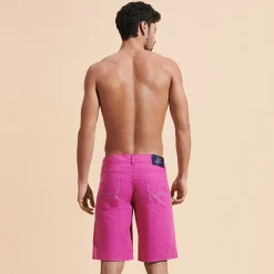 Store Vilebrequin Men Tencel Bermuda Trunks Solid Crimson Purple/Red