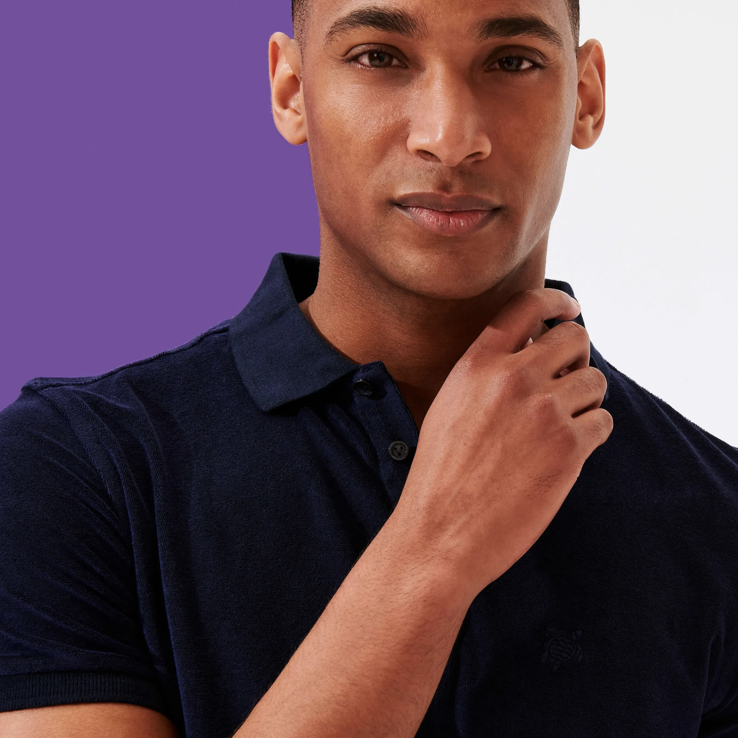 Discount Vilebrequin Men Terry Cloth Polo Shirt Solid Navy/Blue