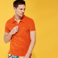 New Vilebrequin Men Terry Polo Solid Rust/Orange