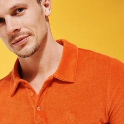 New Vilebrequin Men Terry Polo Solid Rust/Orange