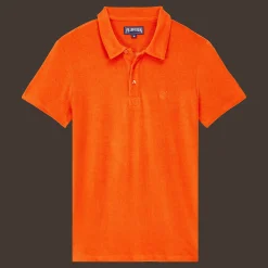 New Vilebrequin Men Terry Polo Solid Rust/Orange