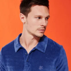 Hot Vilebrequin Men Terry Polo Solid Purple Blue/Blue