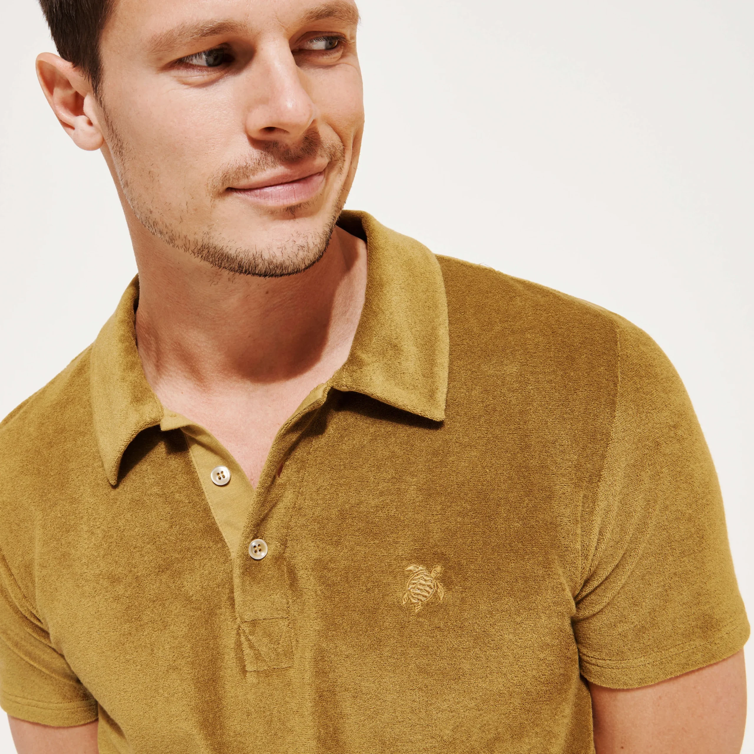 Online Vilebrequin Men Terry Polo Solid Bark/Beige
