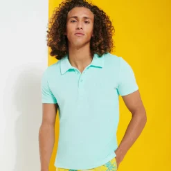 Best Vilebrequin Men Terry Polo Solid Lagoon/Blue