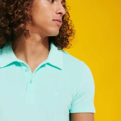Best Vilebrequin Men Terry Polo Solid Lagoon/Blue