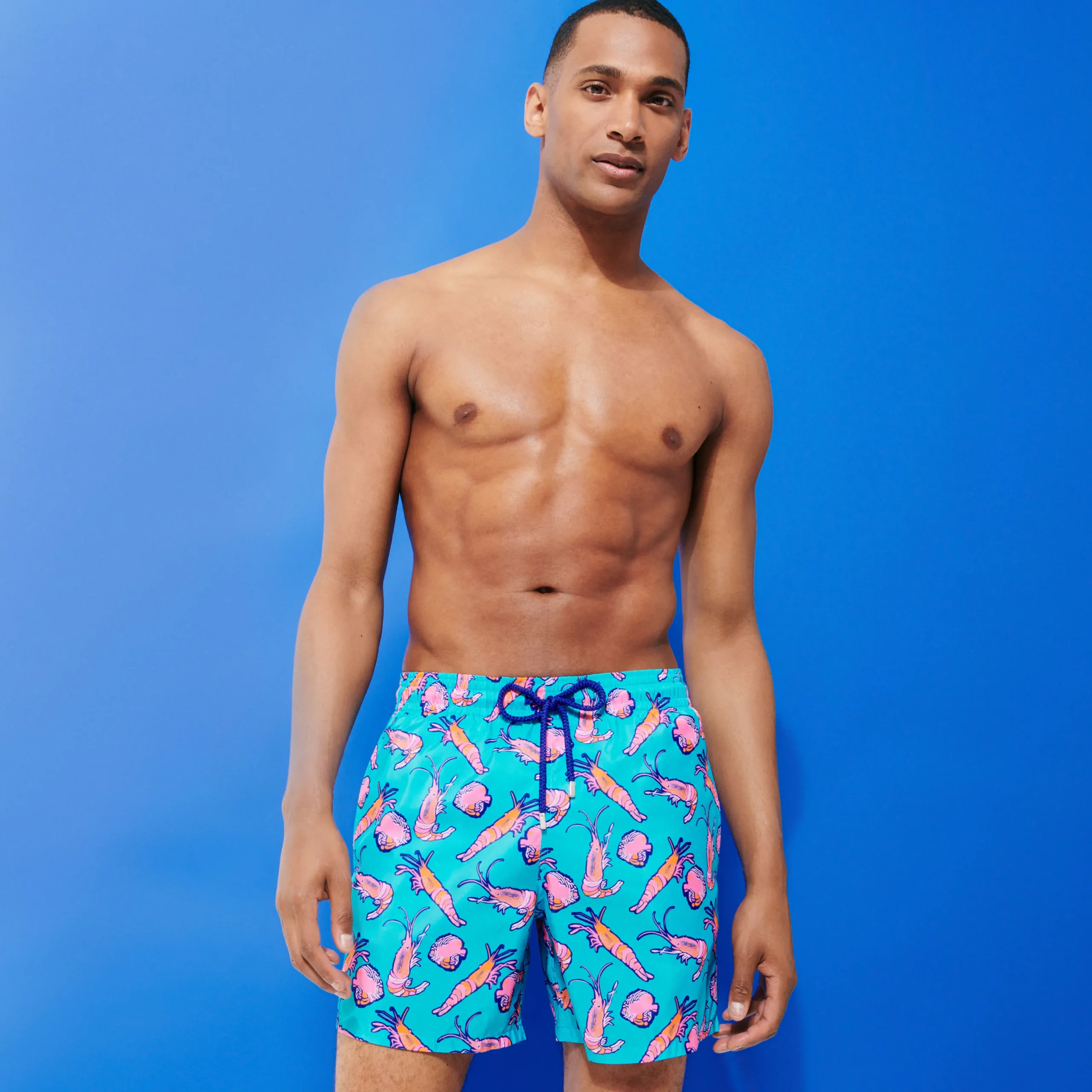 Clearance Vilebrequin Men Ultra-Light And Packable Swim Trunks Crevettes Et Poissons Curacao/Blue