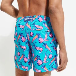 Clearance Vilebrequin Men Ultra-Light And Packable Swim Trunks Crevettes Et Poissons Curacao/Blue