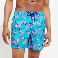 Clearance Vilebrequin Men Ultra-Light And Packable Swim Trunks Crevettes Et Poissons Curacao/Blue