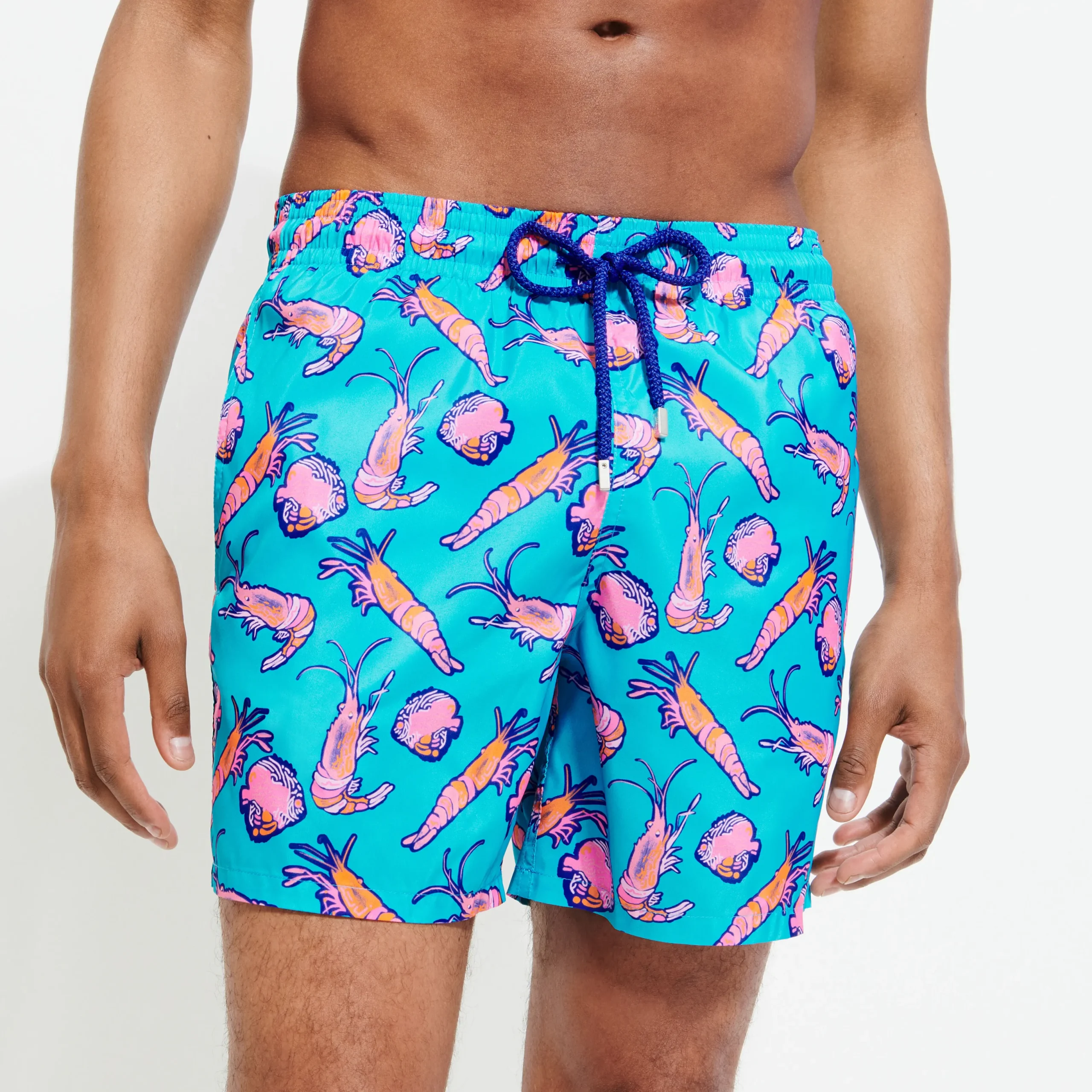 Clearance Vilebrequin Men Ultra-Light And Packable Swim Trunks Crevettes Et Poissons Curacao/Blue