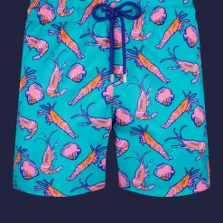 Clearance Vilebrequin Men Ultra-Light And Packable Swim Trunks Crevettes Et Poissons Curacao/Blue