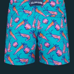 Clearance Vilebrequin Men Ultra-Light And Packable Swim Trunks Crevettes Et Poissons Curacao/Blue