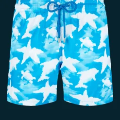Outlet Vilebrequin Men Ultra-Light And Packable Swim Trunks Clouds Hawaii Blue/Blue