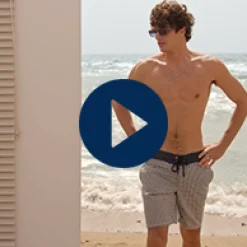 Shop Vilebrequin Men Woolen Swim Trunks Carreaux- X The Woolmark Company Grey/Blue/Grey