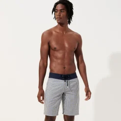 Shop Vilebrequin Men Woolen Swim Trunks Carreaux- X The Woolmark Company Grey/Blue/Grey