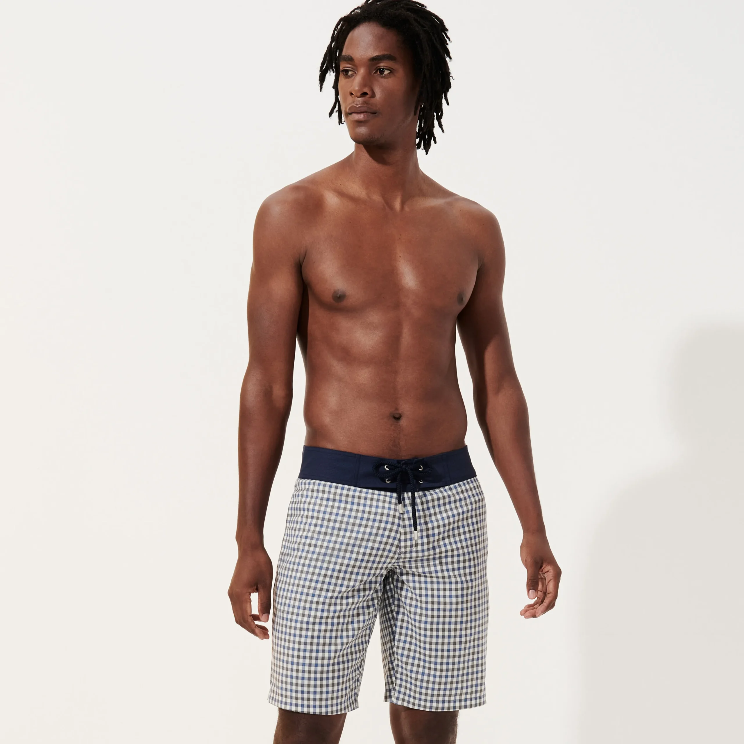 Shop Vilebrequin Men Woolen Swim Trunks Carreaux- X The Woolmark Company Grey/Blue/Grey