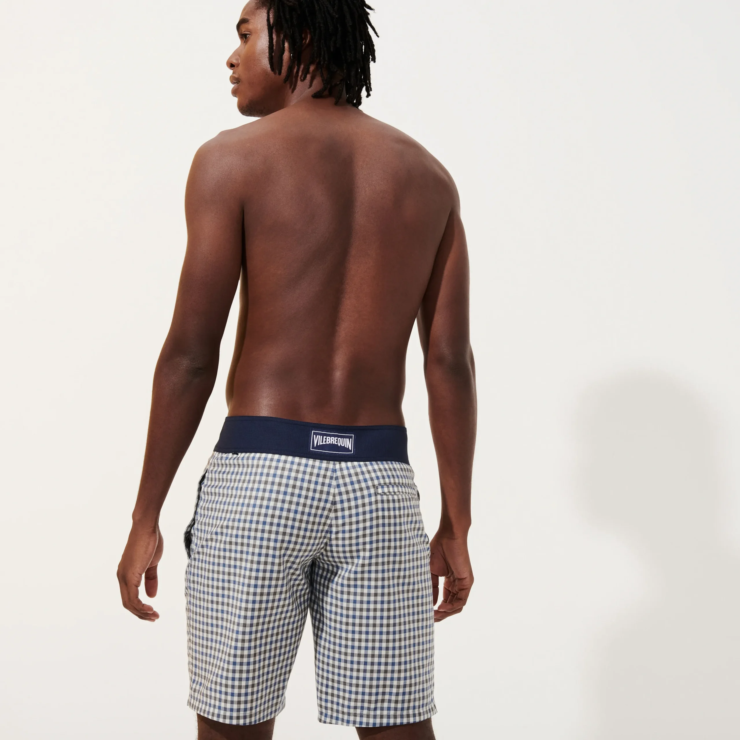 Shop Vilebrequin Men Woolen Swim Trunks Carreaux- X The Woolmark Company Grey/Blue/Grey