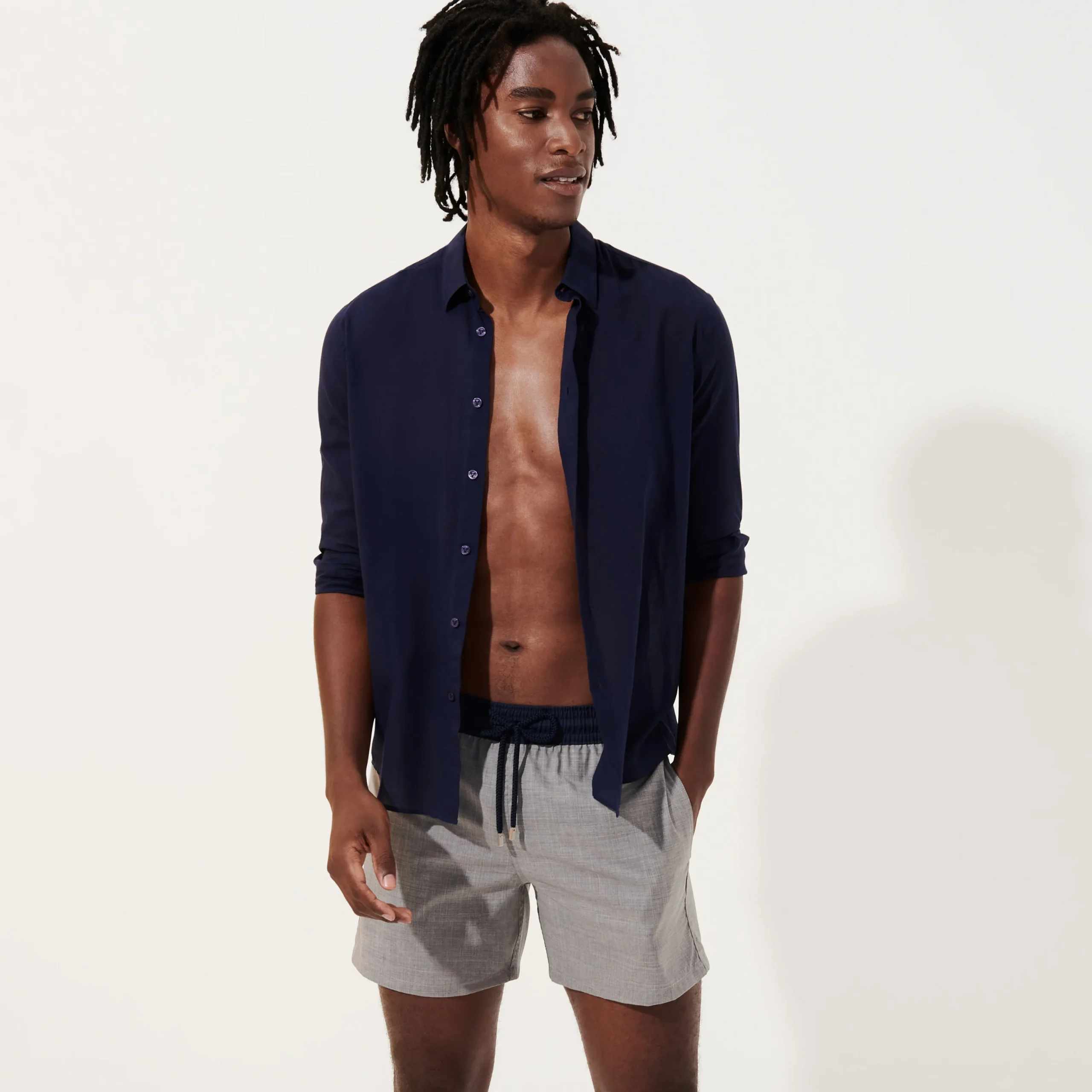 New Vilebrequin Men Woolen Swim Trunks Super 120'S- X The Woolmark Company Heather Grey/Grey