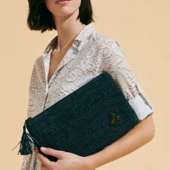 Flash Sale Vilebrequin Raffia Unisex Beach Pouch Navy/Blue