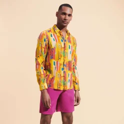 Hot Vilebrequin Unisex Cotton Voile Lightweight Shirt Sunny Streets Sun/Yellow