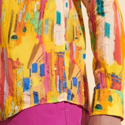 Hot Vilebrequin Unisex Cotton Voile Lightweight Shirt Sunny Streets Sun/Yellow