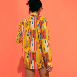 Hot Vilebrequin Unisex Cotton Voile Lightweight Shirt Sunny Streets Sun/Yellow