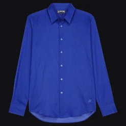 Best Vilebrequin Unisex Cotton Voile Light Shirt Solid Purple Blue/Blue