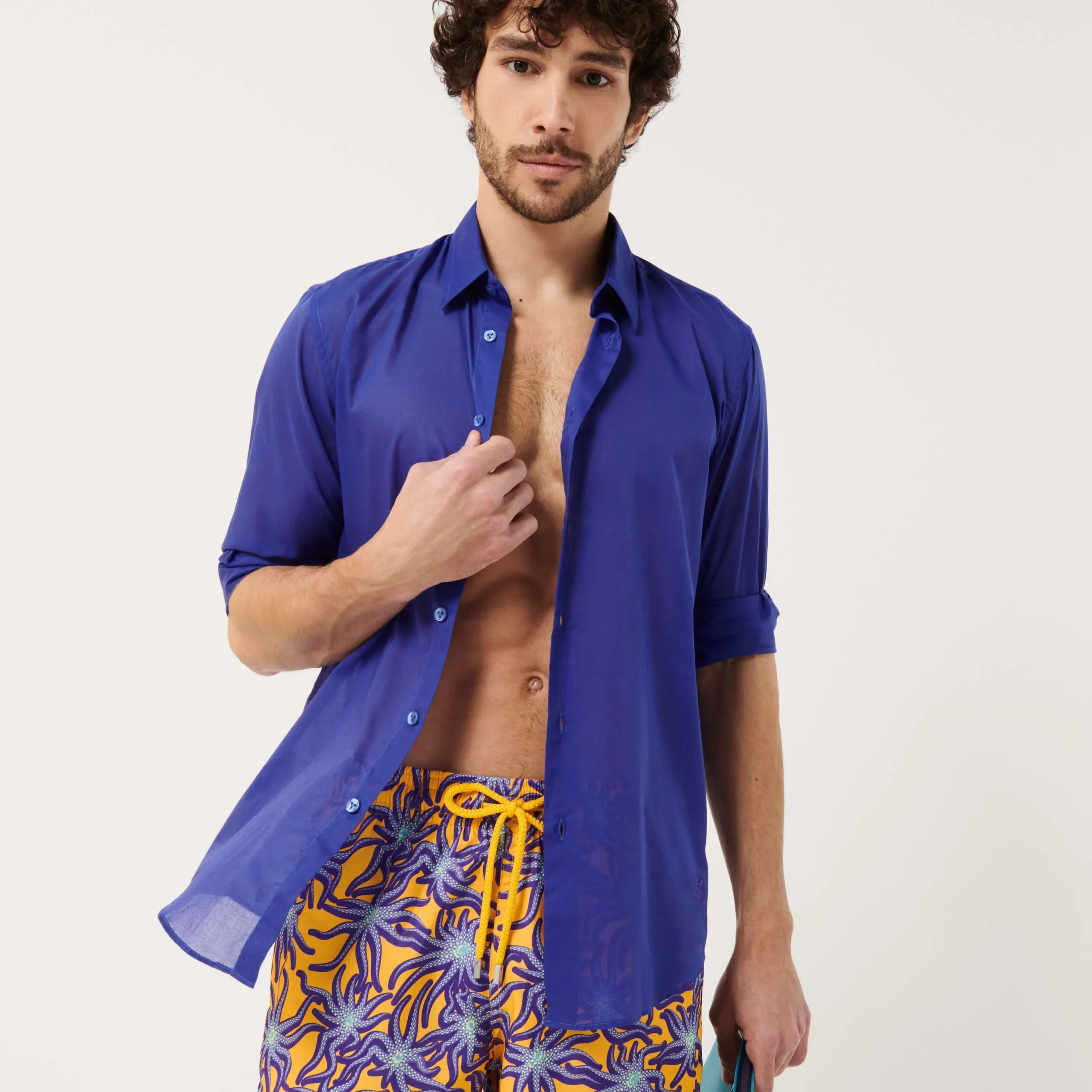 Best Vilebrequin Unisex Cotton Voile Light Shirt Solid Purple Blue/Blue