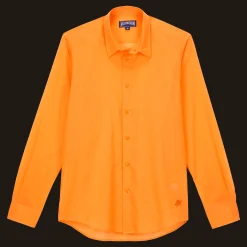 Shop Vilebrequin Unisex Cotton Voile Lightweight Shirt Solid Carrot/Orange