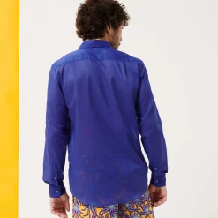 Sale Vilebrequin Unisex Cotton Voile Lightweight Shirt Solid Purple Blue/Blue