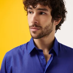 Sale Vilebrequin Unisex Cotton Voile Lightweight Shirt Solid Purple Blue/Blue