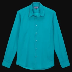 Flash Sale Vilebrequin Unisex Cotton Voile Lightweight Shirt Solid Emerald/Green