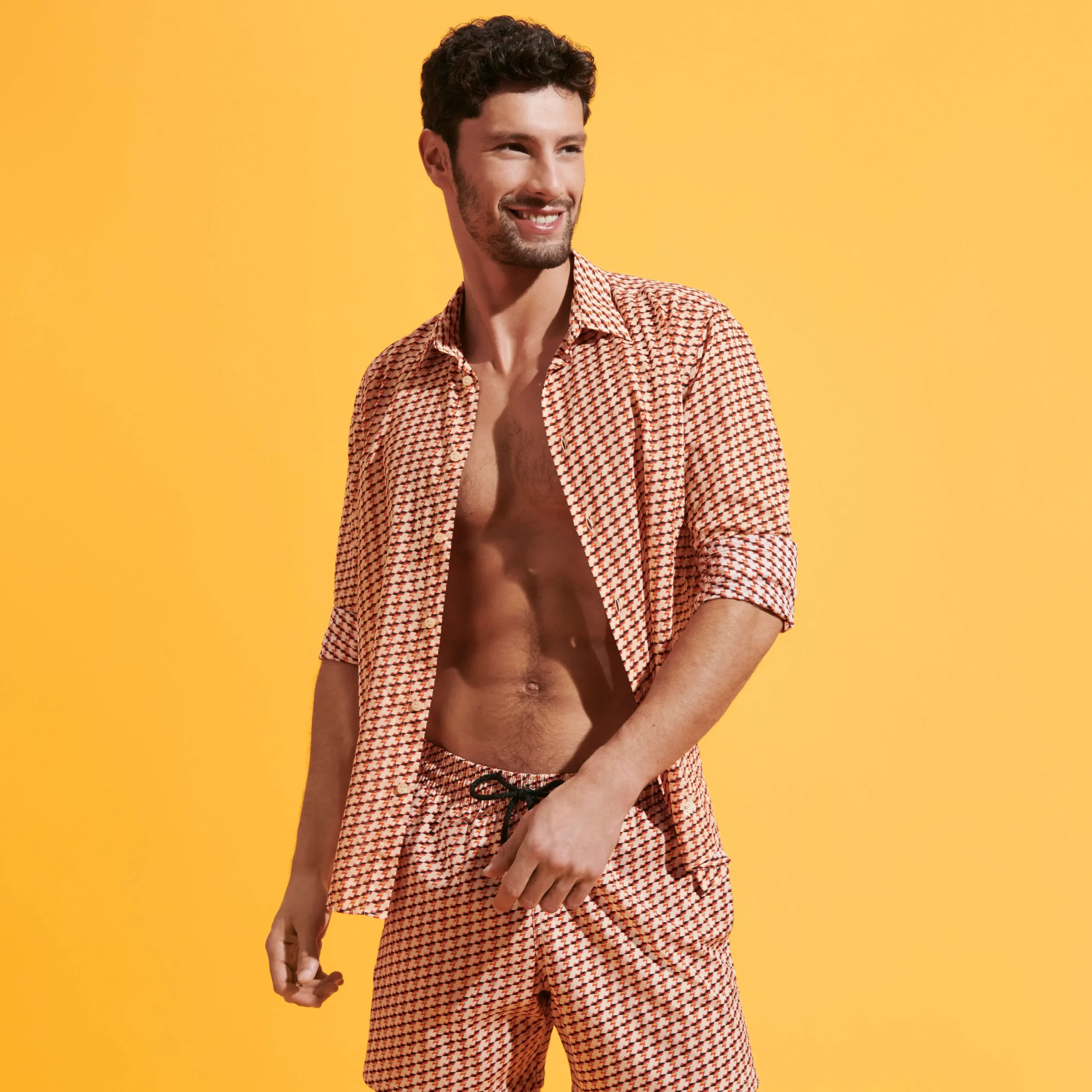 Online Vilebrequin Unisex Cotton Voile Lightweight Shirt Micro Mouettes Straw/Yellow