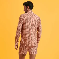 Online Vilebrequin Unisex Cotton Voile Lightweight Shirt Micro Mouettes Straw/Yellow